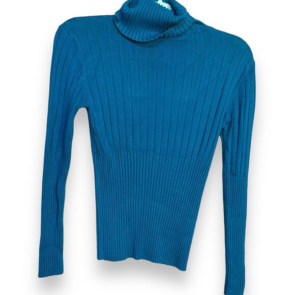 No Boundaries NOBO Turtleneck Sweater Womens Large Juniors Turquoise Blue Preppy - Picture 2 of 10